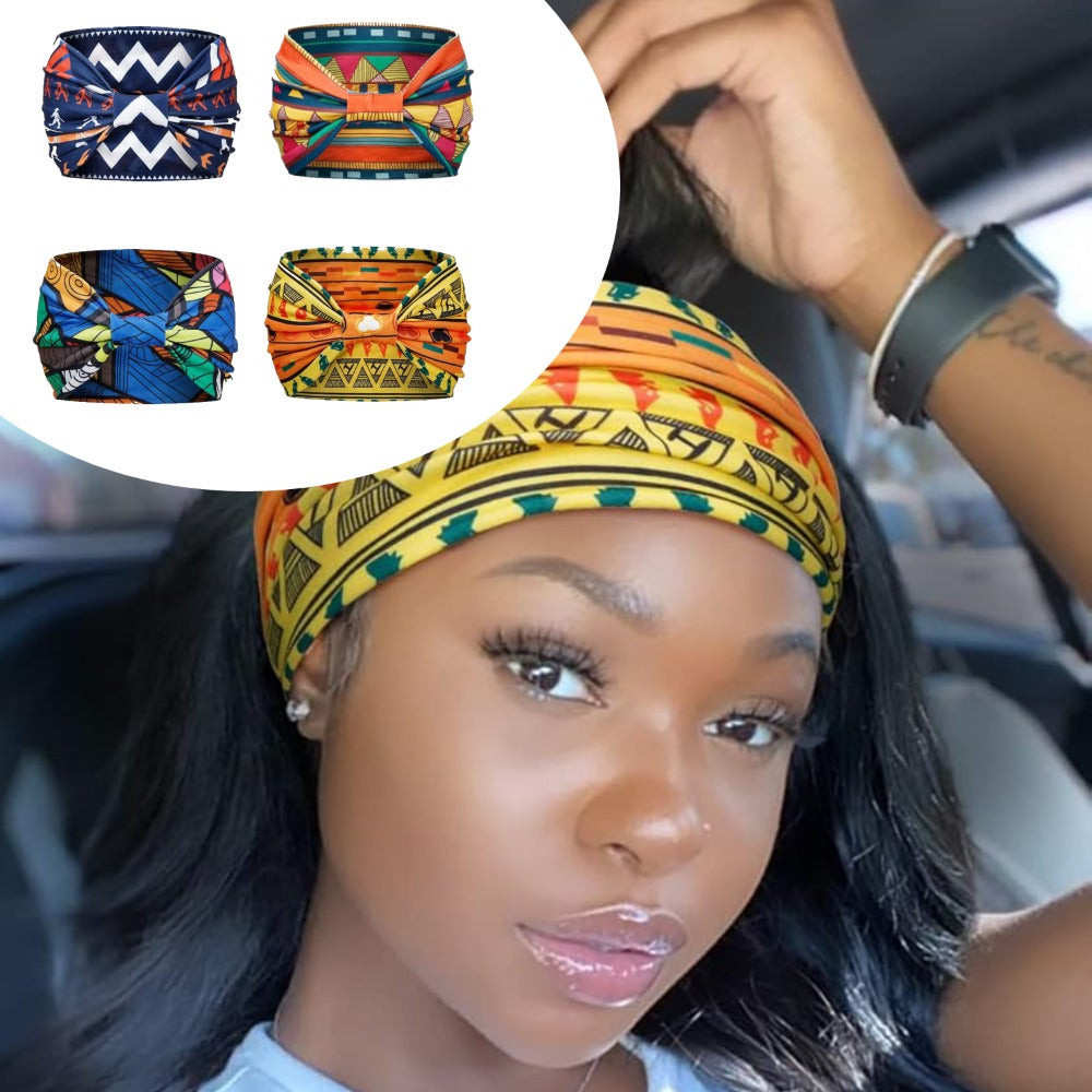 4pcs Polyester Wide Headbands for Women, Bohemian Sports, African Knot Design, Non-Slip Yoga Headband for Normal Hair
